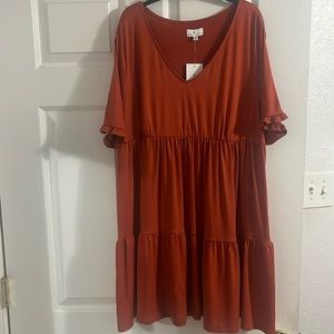 Burnt Orange, knee length flowing dress